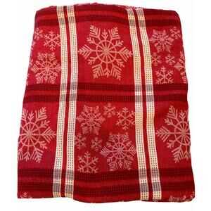 St Nicholas Square Red Tablecloth Plaid Snowflakes 114" x 55" Cotton Blend
